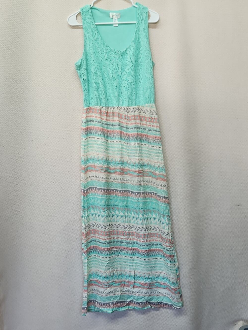 just be Mint Lace Top & Striped Pattern Maxi Dress